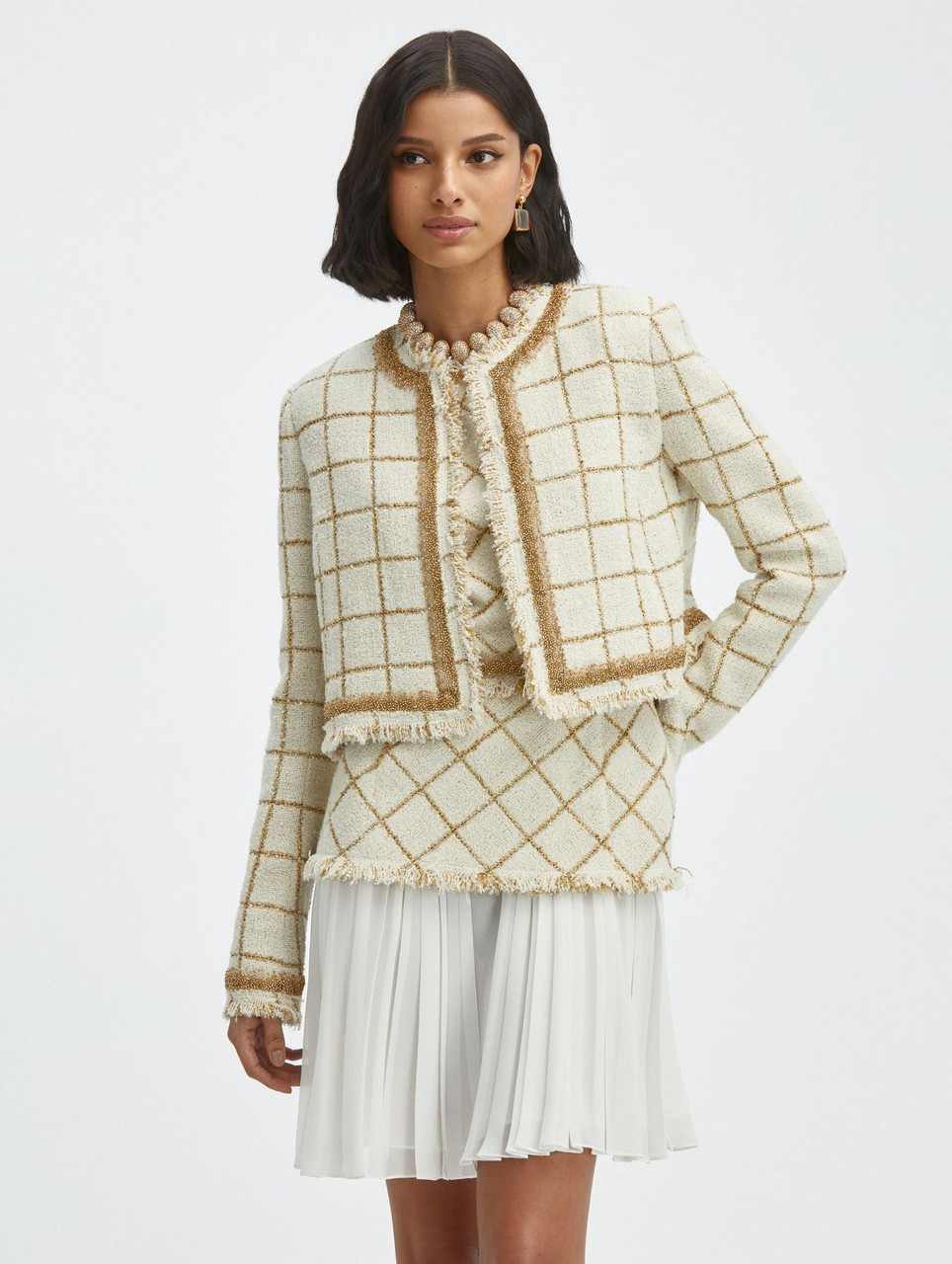 la Renta Lurex Tweed Windowpane Jacket 
