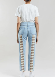 Still Here Wool Gingham Tate Crop Jeans in Vintage Blue