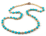 *TRUNK SHOW* Sylva & Cie. 18K Yellow Gold Grey Rose Cut Diamond and Turquoise Necklace