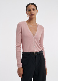 CO Ribbed Cardigan in Silk Knit in Dusty Rose