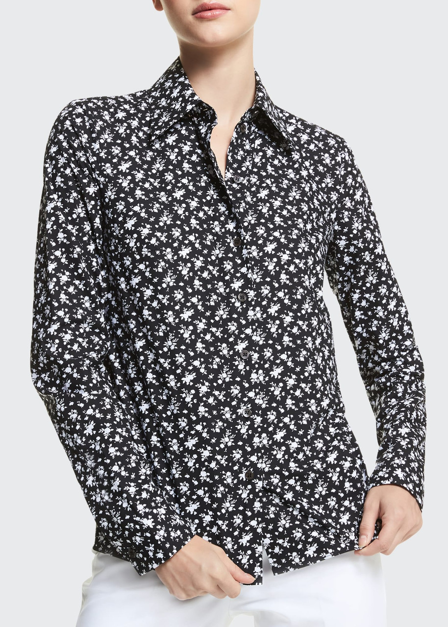 Michael Kors Hansen Cotton Button Shirt in Black/White Floral