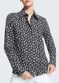 Michael Kors Hansen Cotton Button Shirt in Black/White Floral, Size 6