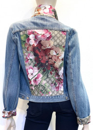 Designer Embellished Denim Jacket - Floral, Medium