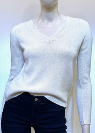 Fabiana Filippi Cashmere V-neck Sweater in Cream, Size 42