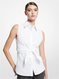 Michael Kors Cotton Front Tie Sleeveless Top in Optic White, Size 6