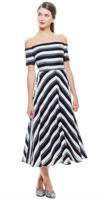 Lela Rose Organza Striped Off-The-Shoulder Dress, Size 10