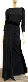 Chiara Boni La Petite Robe Macalyn Velvet Trim Column Gown in Black (Size 44)