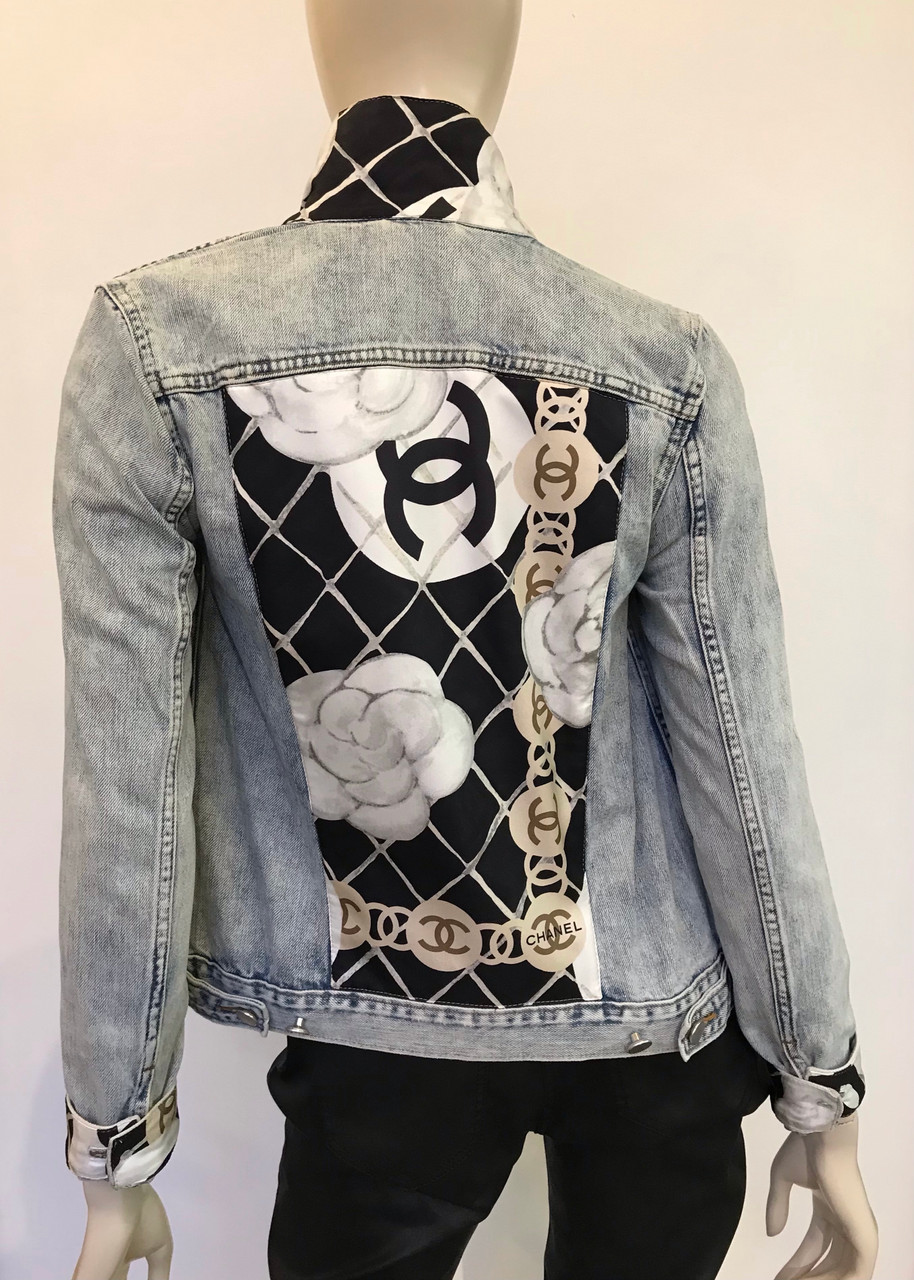 white floral denim jacket