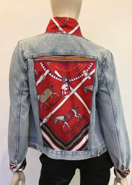 Designer Embellished Denim Jacket - Red Horse Show, Small