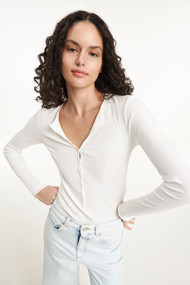 Dorothee Schumacher Soft Rib Long Sleeve Shirt in White, Size 2
