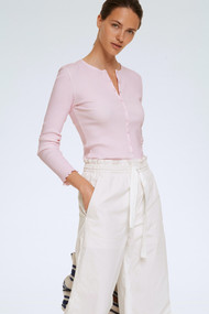 Dorothee Schumacher Soft Rib Long Sleeve Shirt in Fresh Rose, Size 2