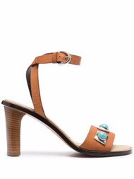 Etro Crown Me Leather Embellished Sandals in Beige
