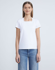 Lafayette 148 New York Swiss Cotton Rib Square Neck T-Shirt in White