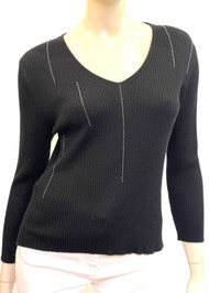 Fabiana Filippi Ribbed Knit Embellished Long Sleeve Top in Black