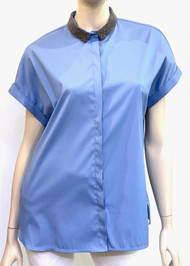 Fabiana Filippi Organic Cotton Cap Sleeve Shirt in Sky