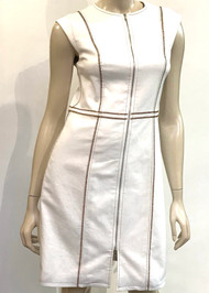 Susan Bender Cap Sleeve Contrasting Stitch Denim Dress in Cream