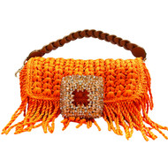 Gedebe Mia Crochet Fringed Bag in Orange