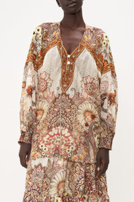 Camilla Blouson Blouse With Neck Tie in Heart Of A Hippie