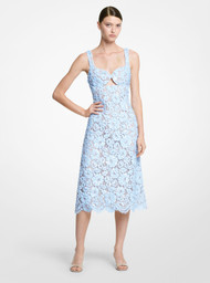 Michael Kors Hand-Embroidered Paillette Floral Lace Sheath Dress in Cloud, Size 6
