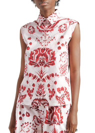 Etro Paisley Print Sleeveless Shirt in Red, Size 48
