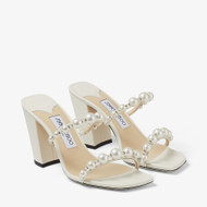 *COMING SOON* Jimmy Choo Amara 85 Nappa Leather Mules with Pearl Embellishment in Latte/White