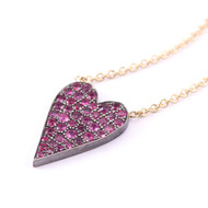 *EXCLUSIVE EVENT* Sylva & Cie. 18K Yellow Gold and Sterling Silver Ruby Heart Ten Table Pendant Necklace, 18"