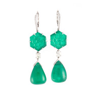 *EXCLUSIVE EVENT* Sylva & Cie. 18K White Gold Carved Emerald and Emerald Drop Earrings