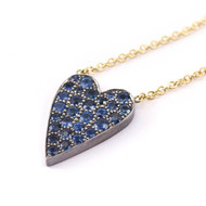 *EXCLUSIVE EVENT* Sylva & Cie. 18K Yellow Gold and Sterling Silver Sapphire Heart Ten Table Pendant Necklace, 18"
