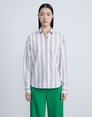 *COMING SOON* Lafayette 148 New York Wide Stripe Cotton Poplin Shirt in Taupe Multi