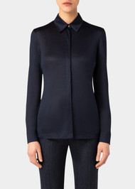 Akris Jersey Silk Fitted Shirt in Navy