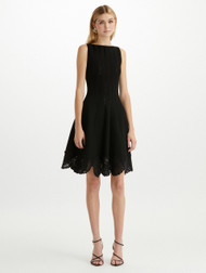 Oscar de la Renta Lace Crochet Flare Dress in Black, Size Small
