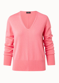 Akris Cashmere V-neck Pullover in Alpine Pink