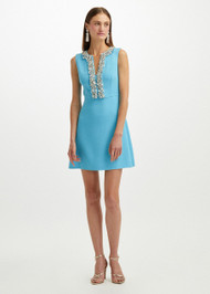 Oscar de la Renta Sleeveless Crystal Embroidered Dress in Maya Blue, Size 6
