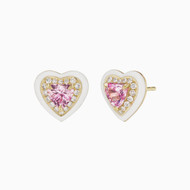 *JEWELRY EVENT* Emily P. Wheeler 18K Yellow Gold Enamel Heart Stud Earrings with Pink Sapphires