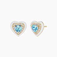 *JEWELRY EVENT* Emily P. Wheeler 18K Yellow Gold Enamel Heart Stud Earrings with Aquamarine