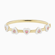 *JEWELRY EVENT* Emily P. Wheeler 18K Yellow Gold White Agate Heart Bracelet with Pink Sapphires, Size Medium