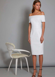 *PRE-ORDER* Susan Bender Off The Shoulder Short Sleeve Leather Dress in White