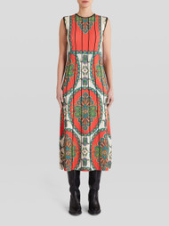 Etro Paisley Medallion Print Jersey Dress in Red, Size 44