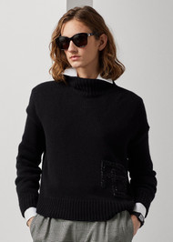 Ralph Lauren RL Embellished Cashmere Turtleneck in Black, Size X-Large