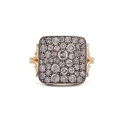 Sylva & Cie. 18K Yellow Gold and Sterling Silver Oxidized Square Ten Table Ring
