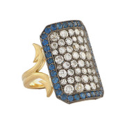 Sylva & Cie. 18K Yellow Gold and Sterling Silver Oxidized Short Old Euro and Sapphire Ten Table Ring