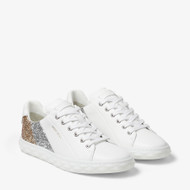 Jimmy Choo Diamond Light/F Low Top Trainers in Gold Glitter and White Nappa Leather, Size 42