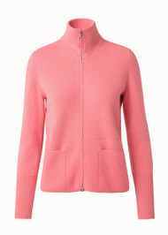 Akris Cashmere Piqué Knit Zip Cardigan in Alpine Pink, Size 6