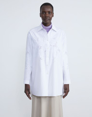 *COMING SOON* Lafayette 148 New York Organic Cotton Poplin Embroidered Oversized Shirt in White, Size X-Large