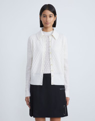 Lafayette 148 New York Cashmere Mixed Stitch Button Front Polo Cardigan in Cloud, Size Small