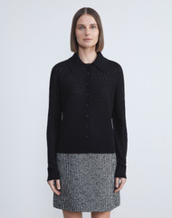 Lafayette 148 New York Cashmere Mixed Stitch Button Front Polo Cardigan in Black