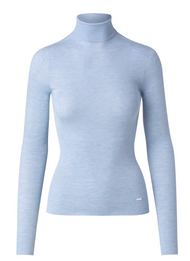 Akris Cashmere Silk Turtleneck Pullover in Ice Blue, Size 12