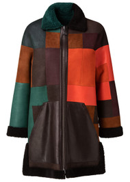 Akris Fabiola Suede Patchwork Lamb Shearling Jacket in Multicolor, Size 6
