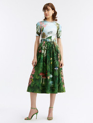 Oscar de la Renta Botanical Forest Poplin Midi Dress, Size 6