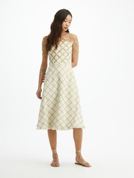 Oscar de la Renta Illusion Shoulder Lurex Tweed A-Line Dress, Size 0